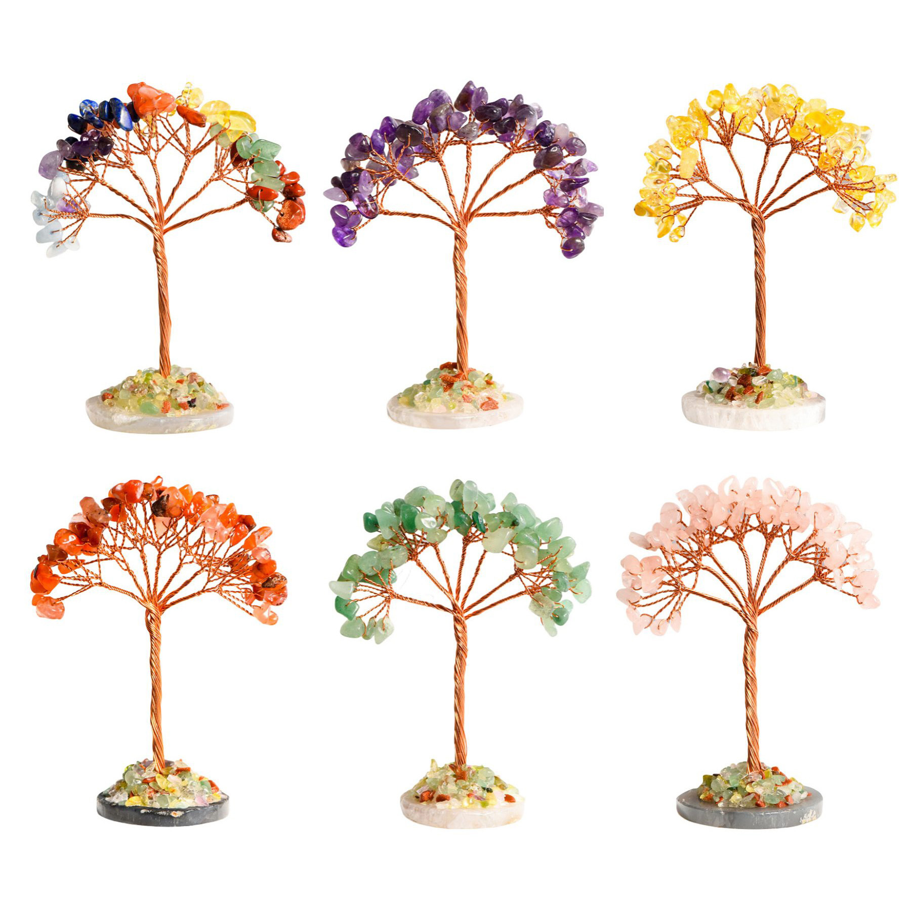 Raw Gemstone Copper Tree Spiritual Meditation Energy Room Office Desk Decor Gifts  Agate Base