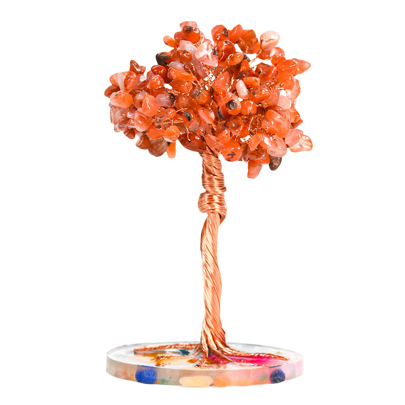 Raw Gemstone Copper Tree Spiritual Meditation Energy Room Office Desk Decor Gifts- Resin Base