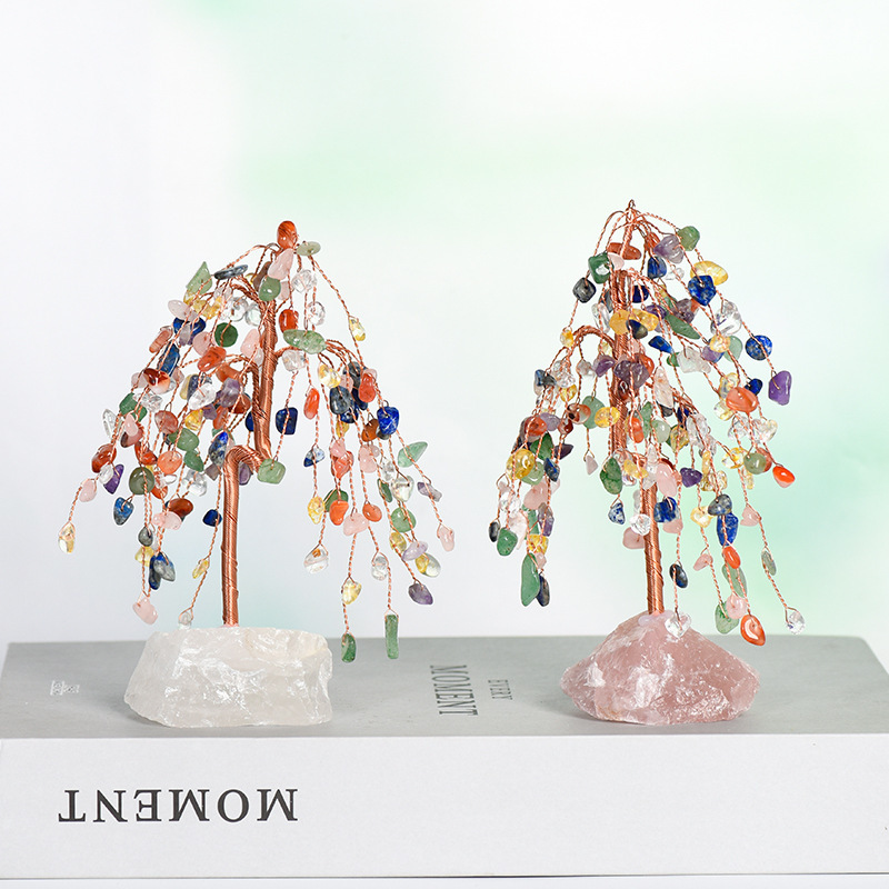 Raw Gemstone Copper Tree Spiritual Meditation Energy Room Office Desk Decor Gifts