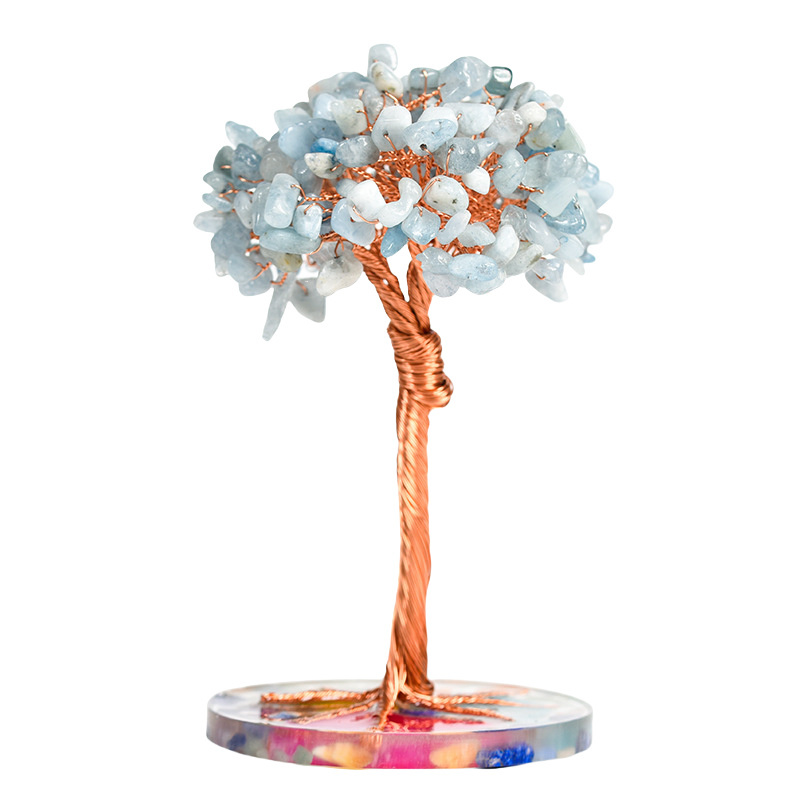 Raw Gemstone Copper Tree Spiritual Meditation Energy Room Office Desk Decor Gifts- Resin Base