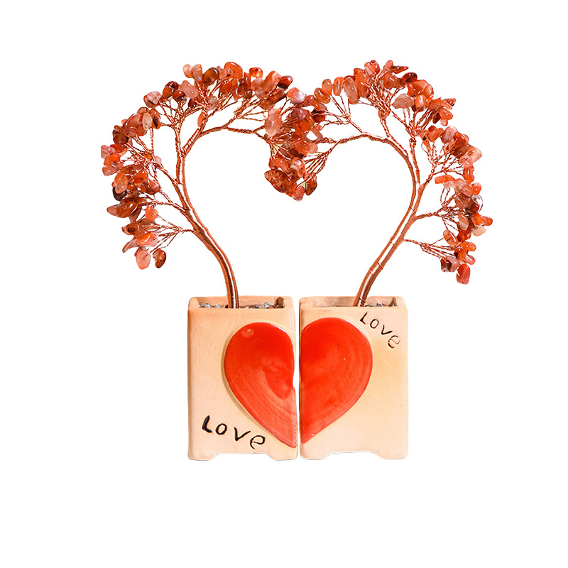 Couple Raw Gemstone Copper Tree Spiritual Meditation Energy Room Office Desk Decor Gifts