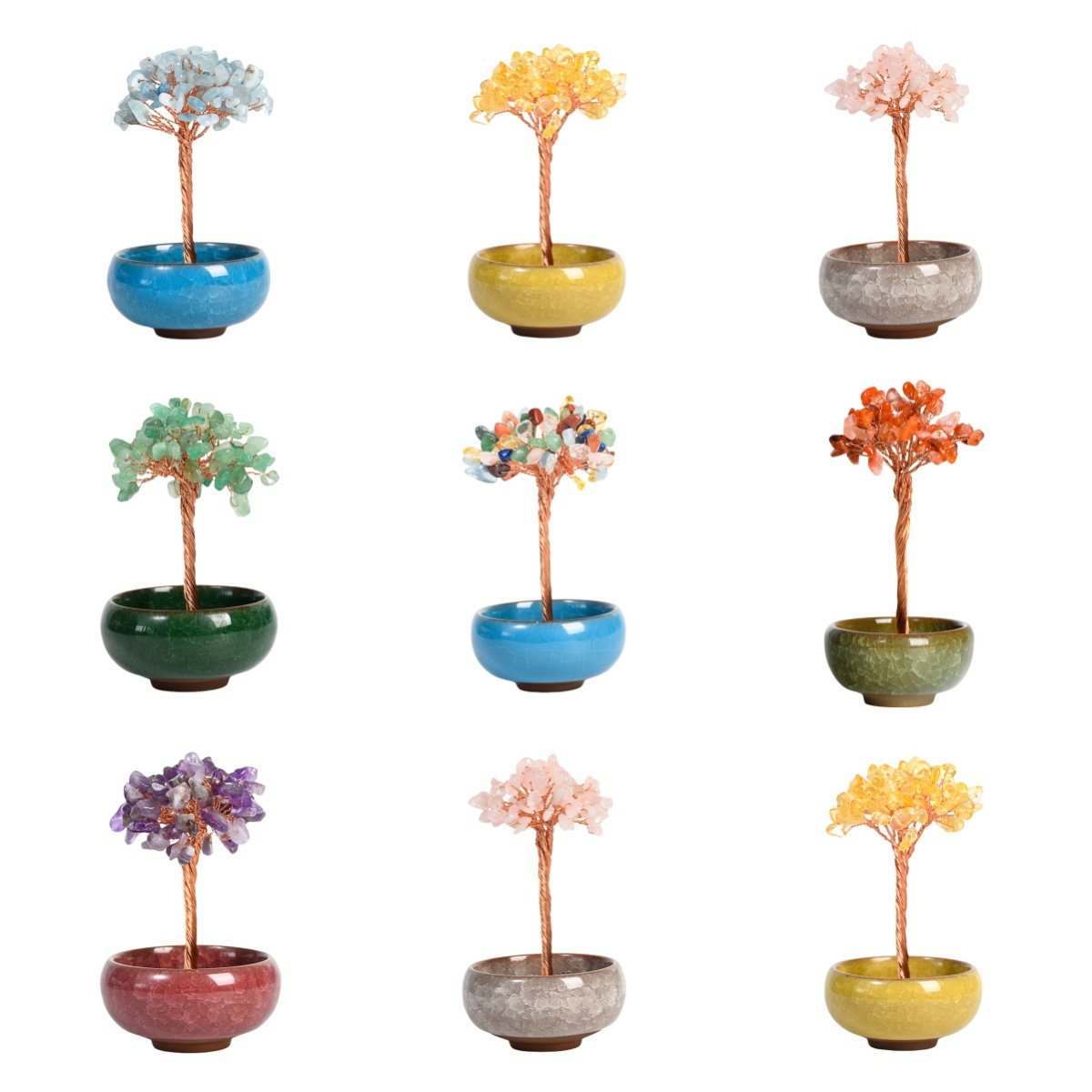 Raw Gemstone Copper Tree Spiritual Meditation Energy Room Office Desk Decor Gifts