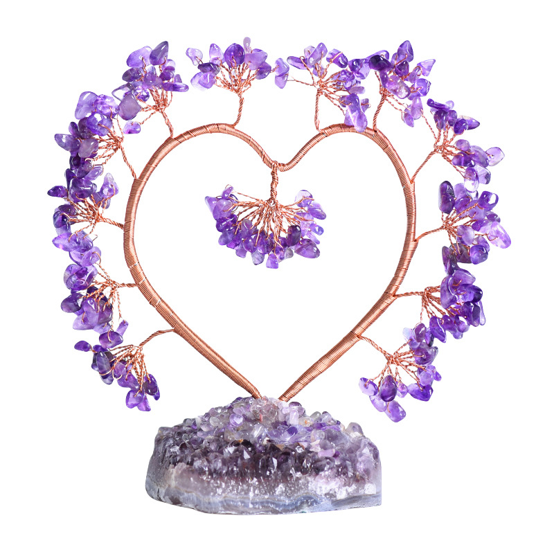 Handmade Crystal Heart Tree on Amethyst Cluster Base for Wedding Reiki Healing Energy Home Office Indoor Decor