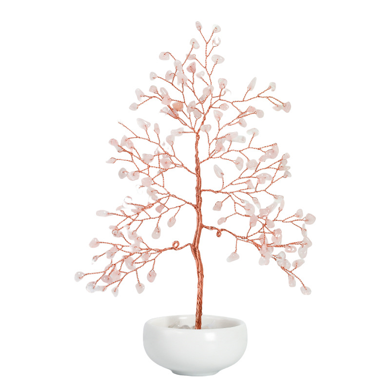 Raw Gemstone Copper Tree Crystal Wood Base Spiritual Meditation Energy Room Office Desk Decor Gifts