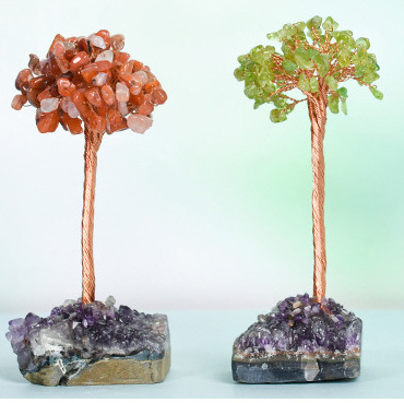 Raw Stone Copper Tree with Druzy Amethyst Cluster Ornament（ Approx 50-80MM X125MM)