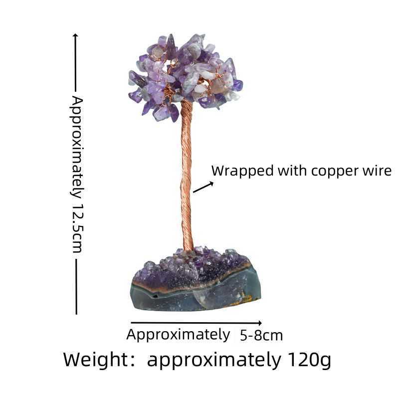 Raw Stone Copper Tree with Druzy Amethyst Cluster Ornament（ Approx 50-80MM X125MM)