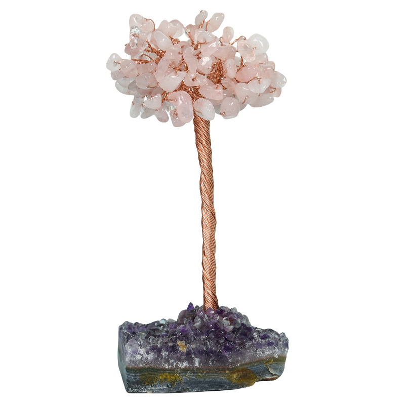 Raw Stone Copper Tree with Druzy Amethyst Cluster Ornament（ Approx 50-80MM X125MM)