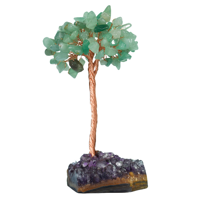 Raw Stone Copper Tree with Druzy Amethyst Cluster Ornament（ Approx 50-80MM X125MM)