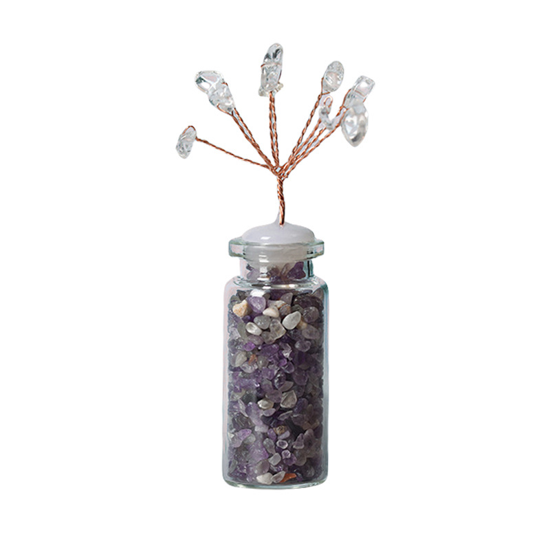 Raw Stone Tree with Crystal Wishing Bottle Base for Home Office Table Decor Wealth and Luck