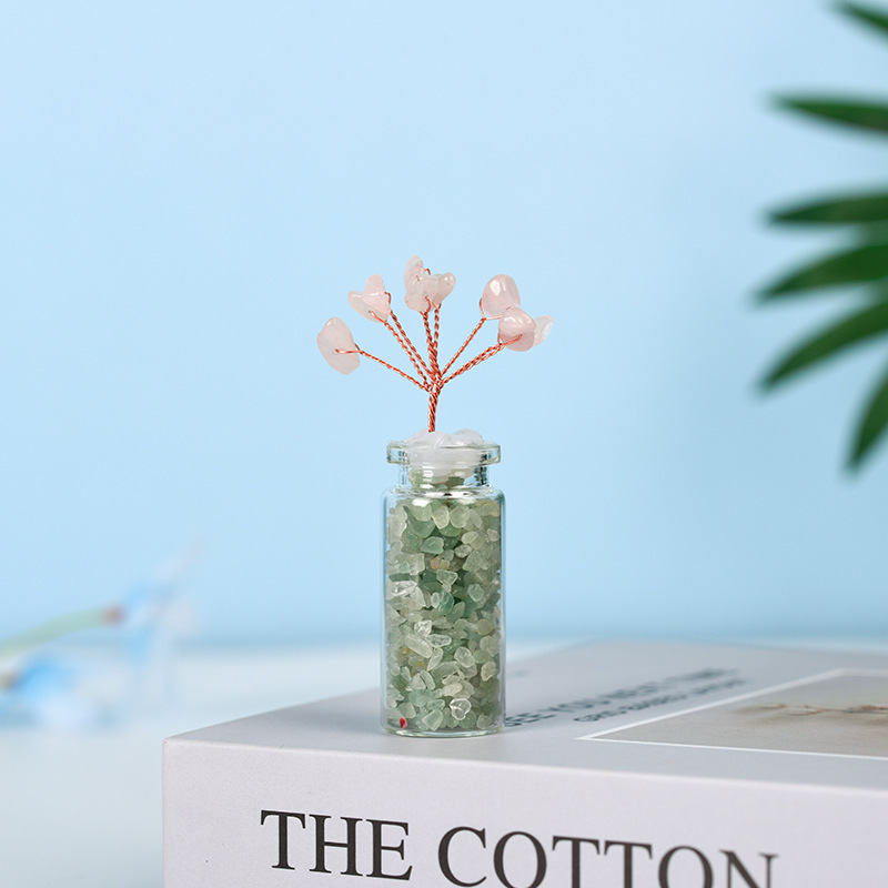 Raw Stone Tree with Crystal Wishing Bottle Base for Home Office Table Decor Wealth and Luck