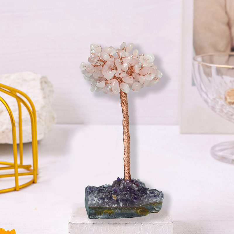 Raw Stone Copper Tree with Druzy Amethyst Cluster Ornament（ Approx 50-80MM X125MM)