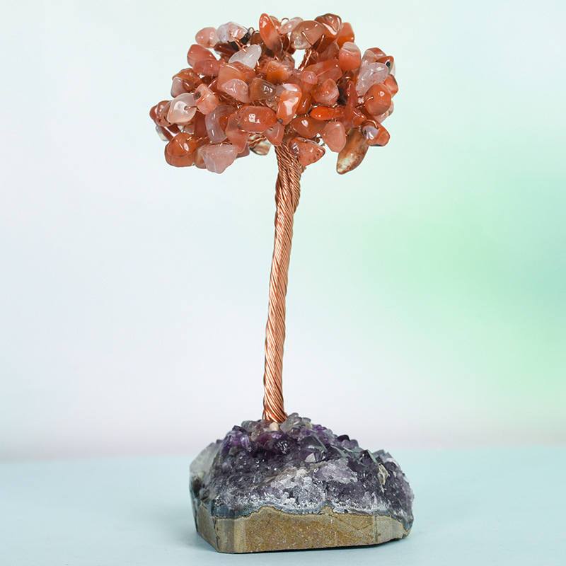 Raw Stone Copper Tree with Druzy Amethyst Cluster Ornament（ Approx 50-80MM X125MM)