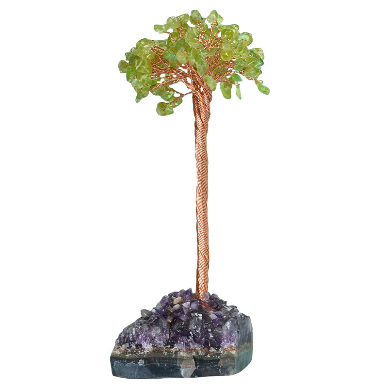 Raw Stone Copper Tree with Druzy Amethyst Cluster Ornament（ Approx 50-80MM X125MM)