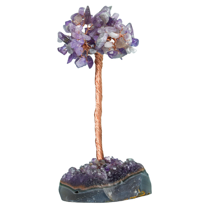 Raw Stone Copper Tree with Druzy Amethyst Cluster Ornament（ Approx 50-80MM X125MM)