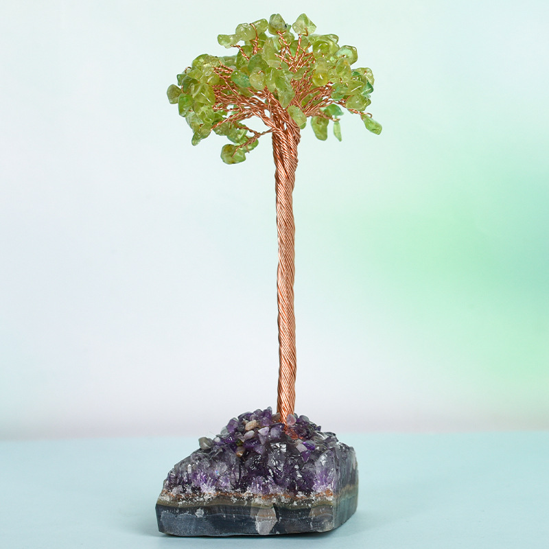 Raw Stone Copper Tree with Druzy Amethyst Cluster Ornament（ Approx 50-80MM X125MM)