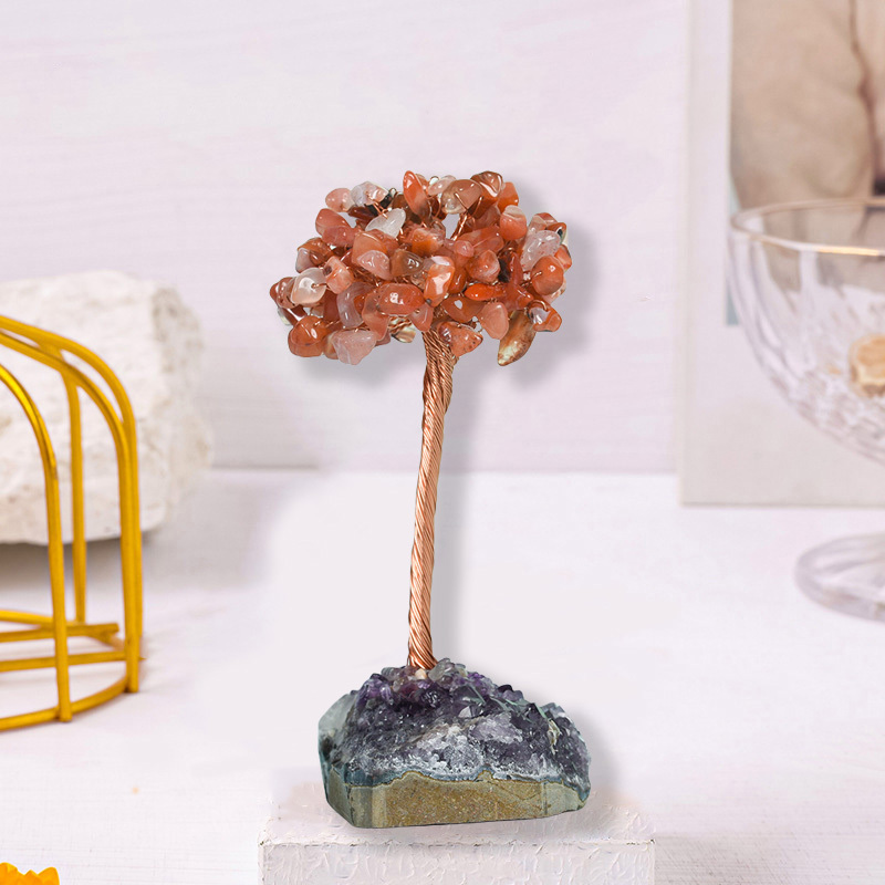 Raw Stone Copper Tree with Druzy Amethyst Cluster Ornament（ Approx 50-80MM X125MM)