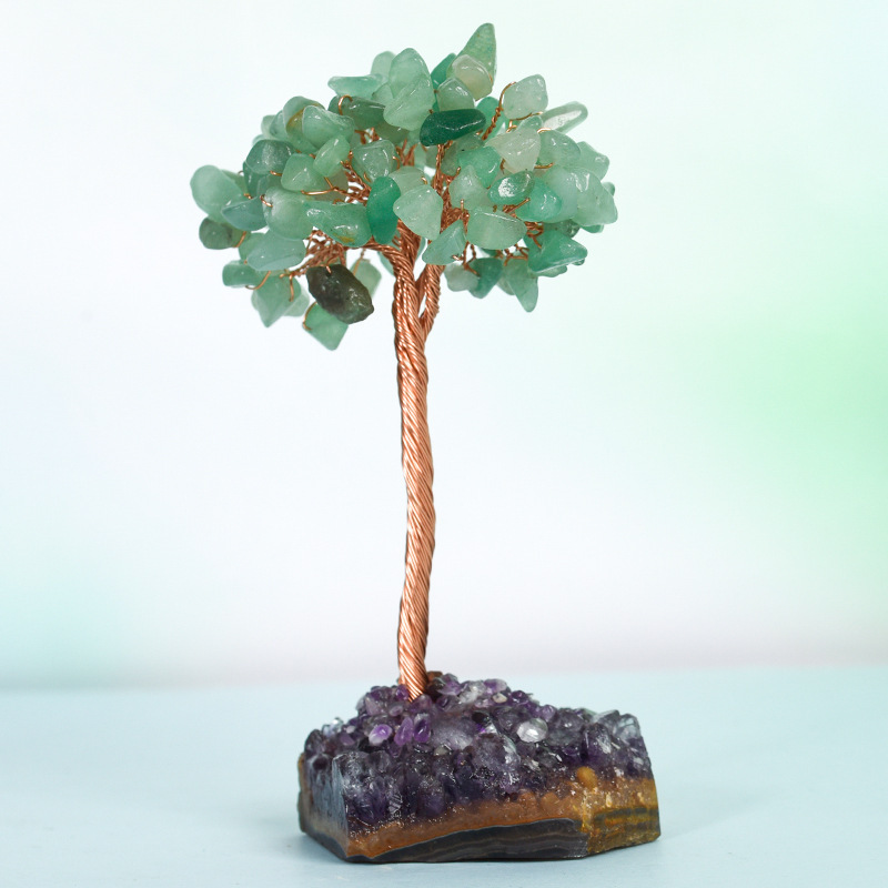 Raw Stone Copper Tree with Druzy Amethyst Cluster Ornament（ Approx 50-80MM X125MM)