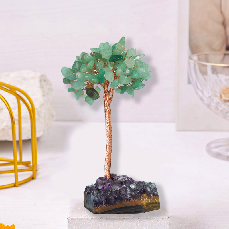 Raw Stone Copper Tree with Druzy Amethyst Cluster Ornament（ Approx 50-80MM X125MM)