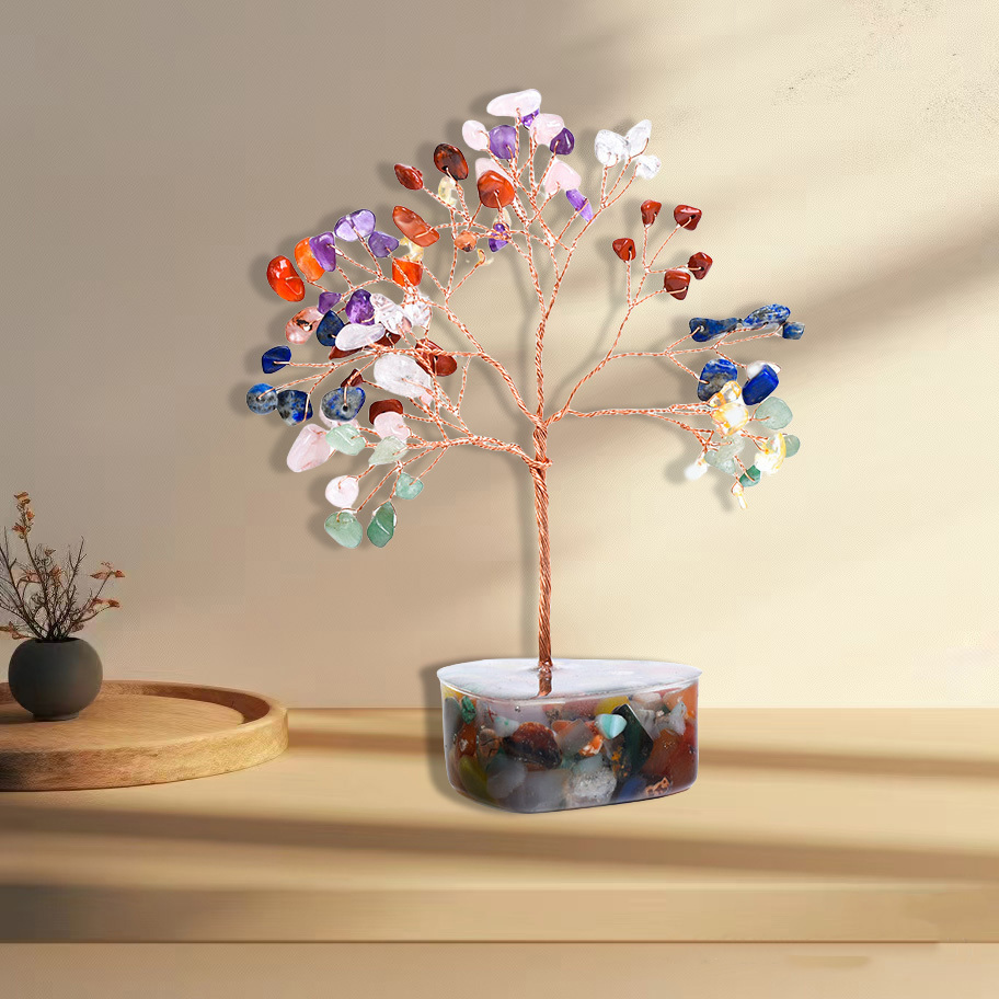 Raw Stone Copper Tree Resin Heart Base Ornament( Approx-56X120MM)
