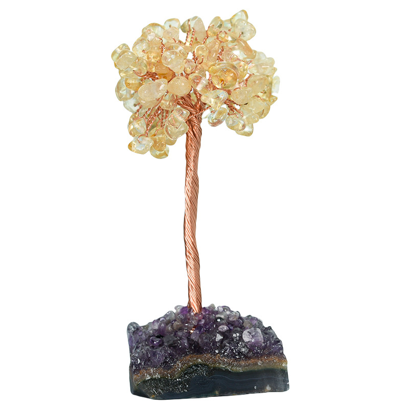 Raw Stone Copper Tree with Druzy Amethyst Cluster Ornament（ Approx 50-80MM X125MM)