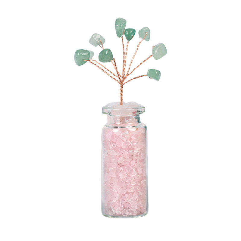 Raw Stone Tree with Crystal Wishing Bottle Base for Home Office Table Decor Wealth and Luck