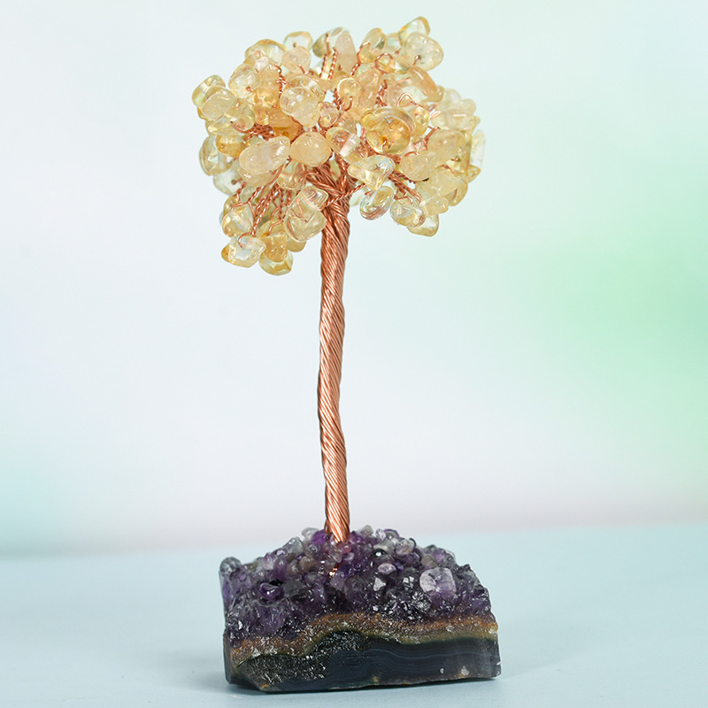 Raw Stone Copper Tree with Druzy Amethyst Cluster Ornament（ Approx 50-80MM X125MM)