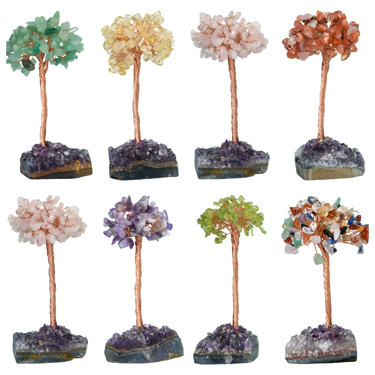 Raw Stone Copper Tree with Druzy Amethyst Cluster Ornament（ Approx 50-80MM X125MM)