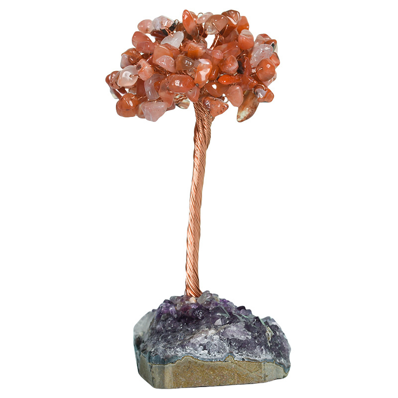 Raw Stone Copper Tree with Druzy Amethyst Cluster Ornament（ Approx 50-80MM X125MM)