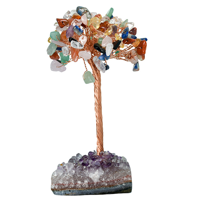 Raw Stone Copper Tree with Druzy Amethyst Cluster Ornament（ Approx 50-80MM X125MM)