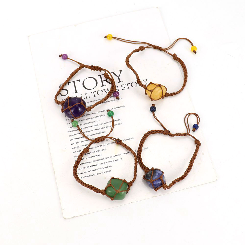 Tumbled Stone Brown Woven Mesh Bag Bracelets Adjustable