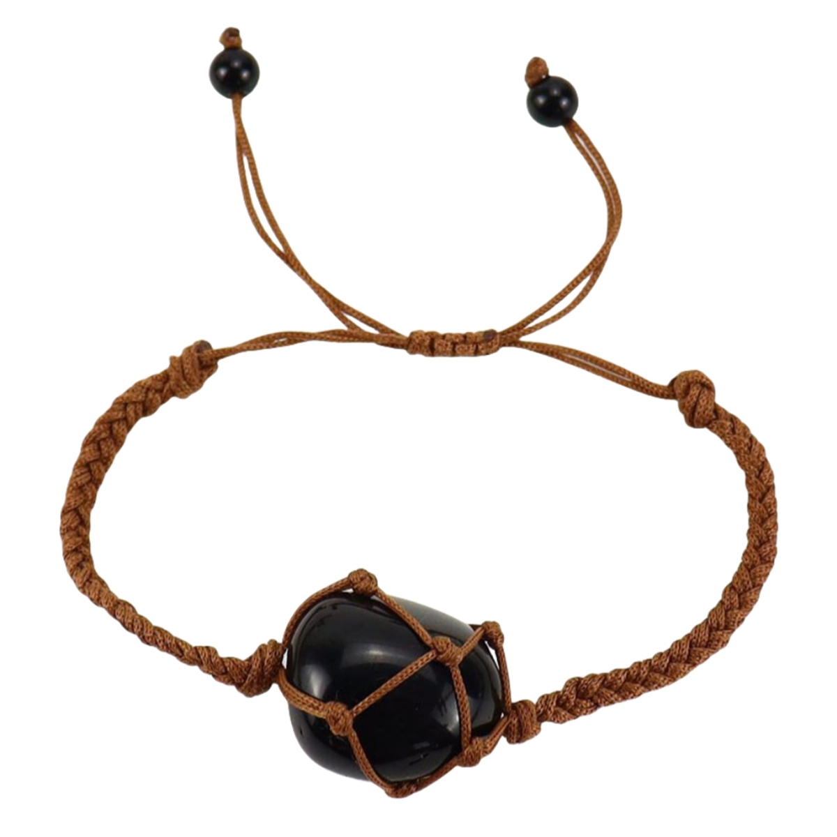 Tumbled Stone Brown Woven Mesh Bag Bracelets Adjustable