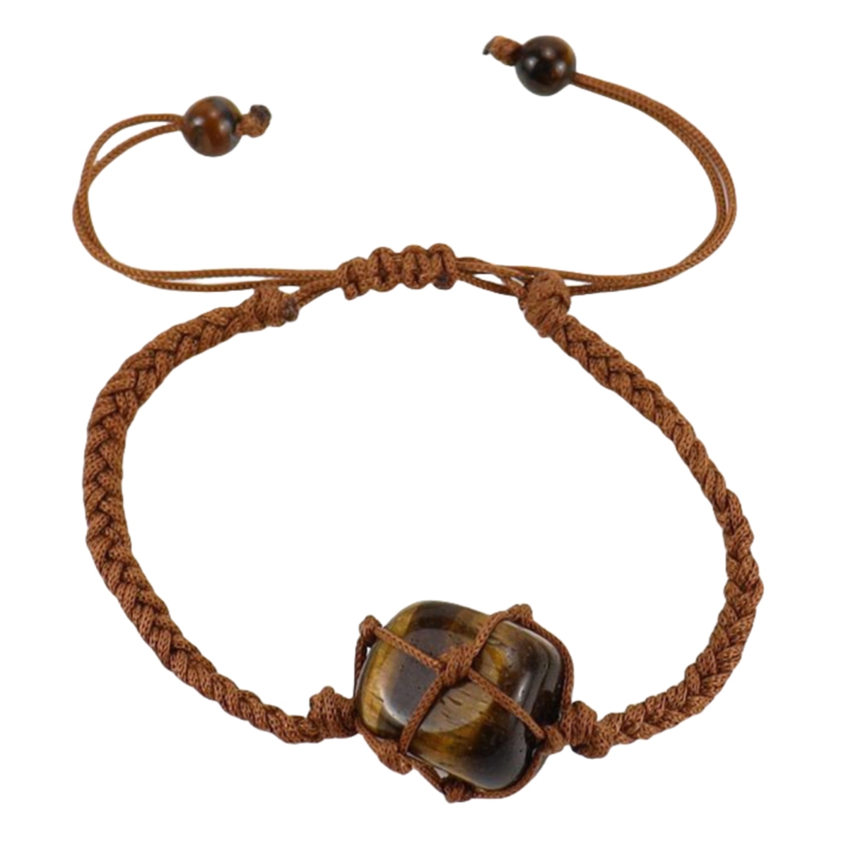 Tumbled Stone Brown Woven Mesh Bag Bracelets Adjustable