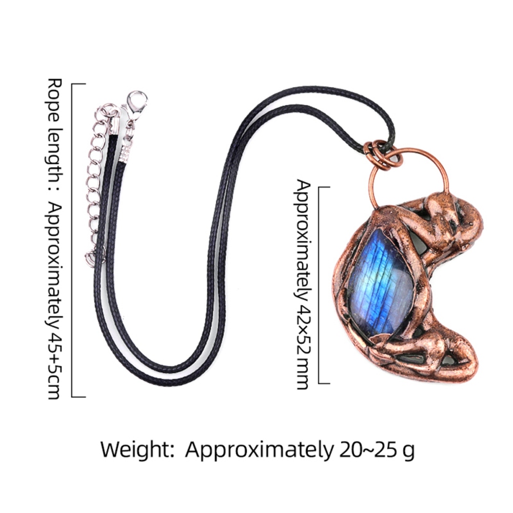 Reiki  Healing Crystal Stone Pendant Necklace for Men and Women, Labradorite Retro Red Copper Moon Stone Pendant