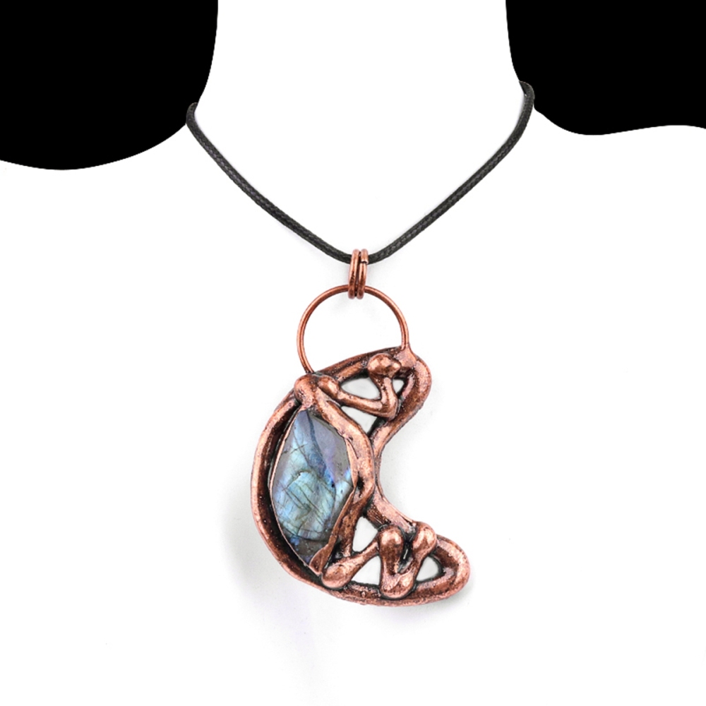 Reiki  Healing Crystal Stone Pendant Necklace for Men and Women, Labradorite Retro Red Copper Moon Stone Pendant