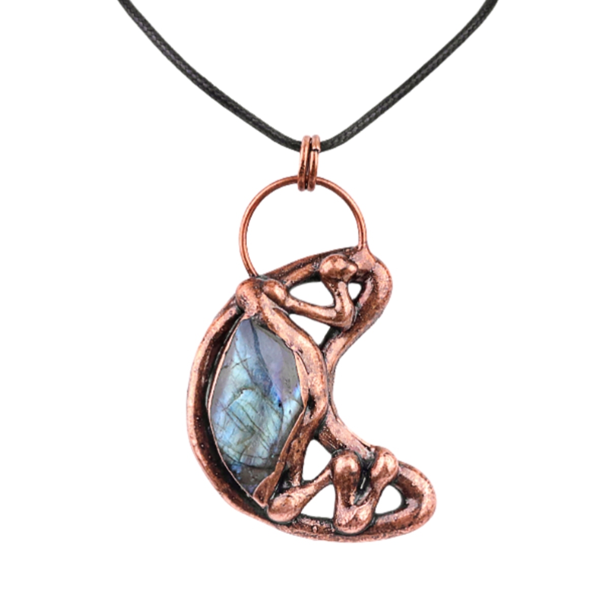 Reiki  Healing Crystal Stone Pendant Necklace for Men and Women, Labradorite Retro Red Copper Moon Stone Pendant