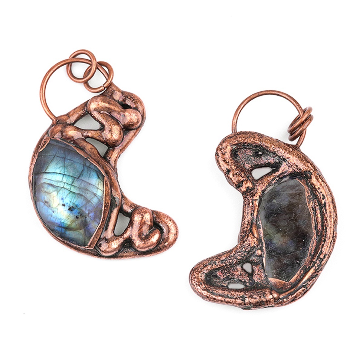 Reiki  Healing Crystal Stone Pendant Necklace for Men and Women, Labradorite Retro Red Copper Moon Stone Pendant