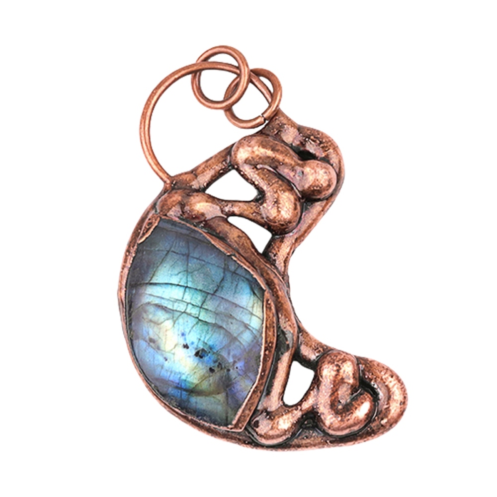 Reiki  Healing Crystal Stone Pendant Necklace for Men and Women, Labradorite Retro Red Copper Moon Stone Pendant