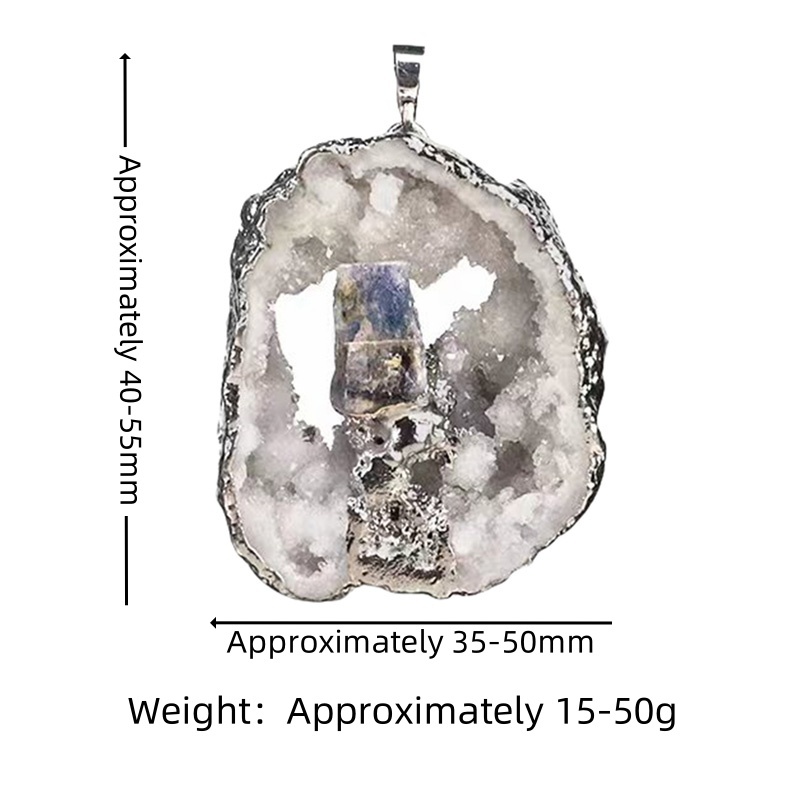 Silver Druzy Crystal Cave Pendant Necklace