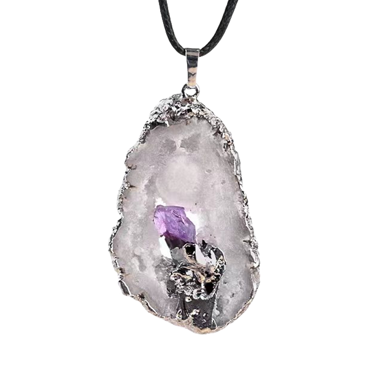 Silver Druzy Crystal Cave Pendant Necklace