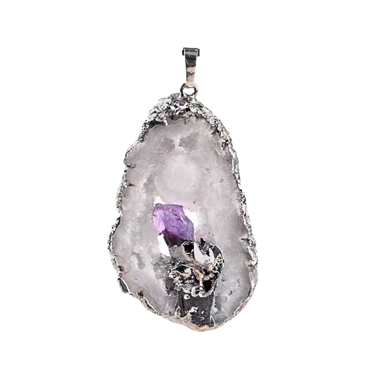 Silver Druzy Crystal Cave Pendant Necklace