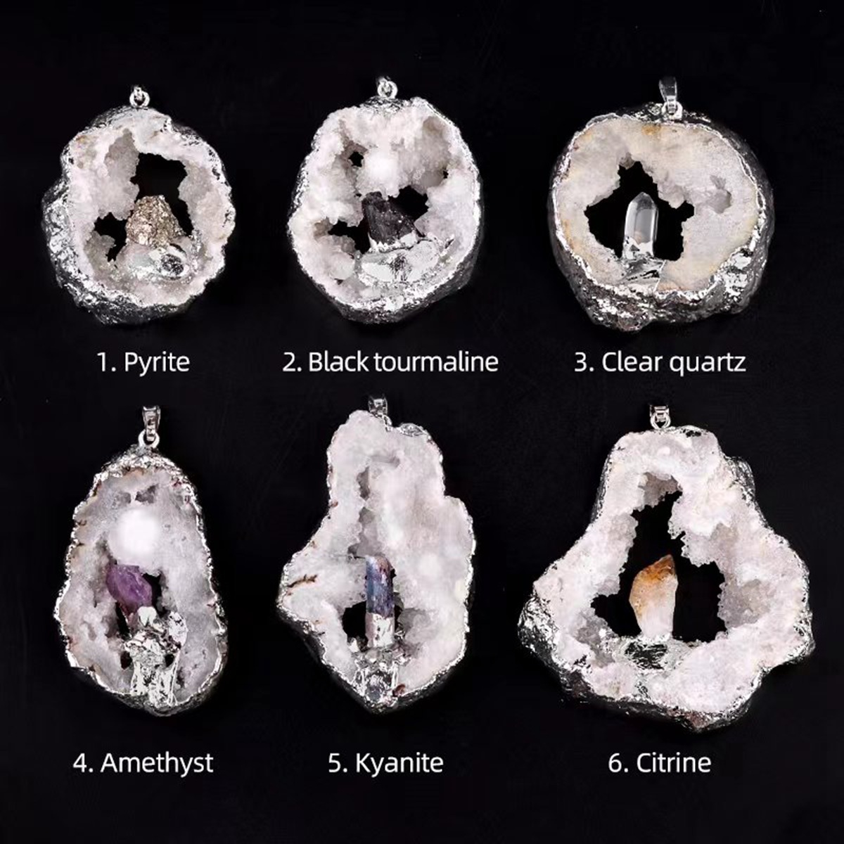 Silver Druzy Crystal Cave Pendant Necklace