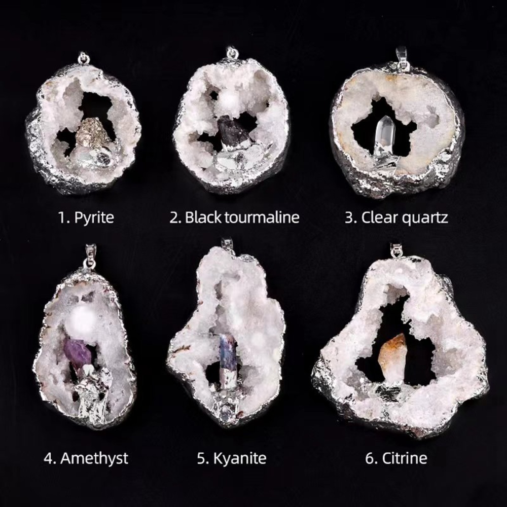 Silver Druzy Crystal Cave Pendant Necklace