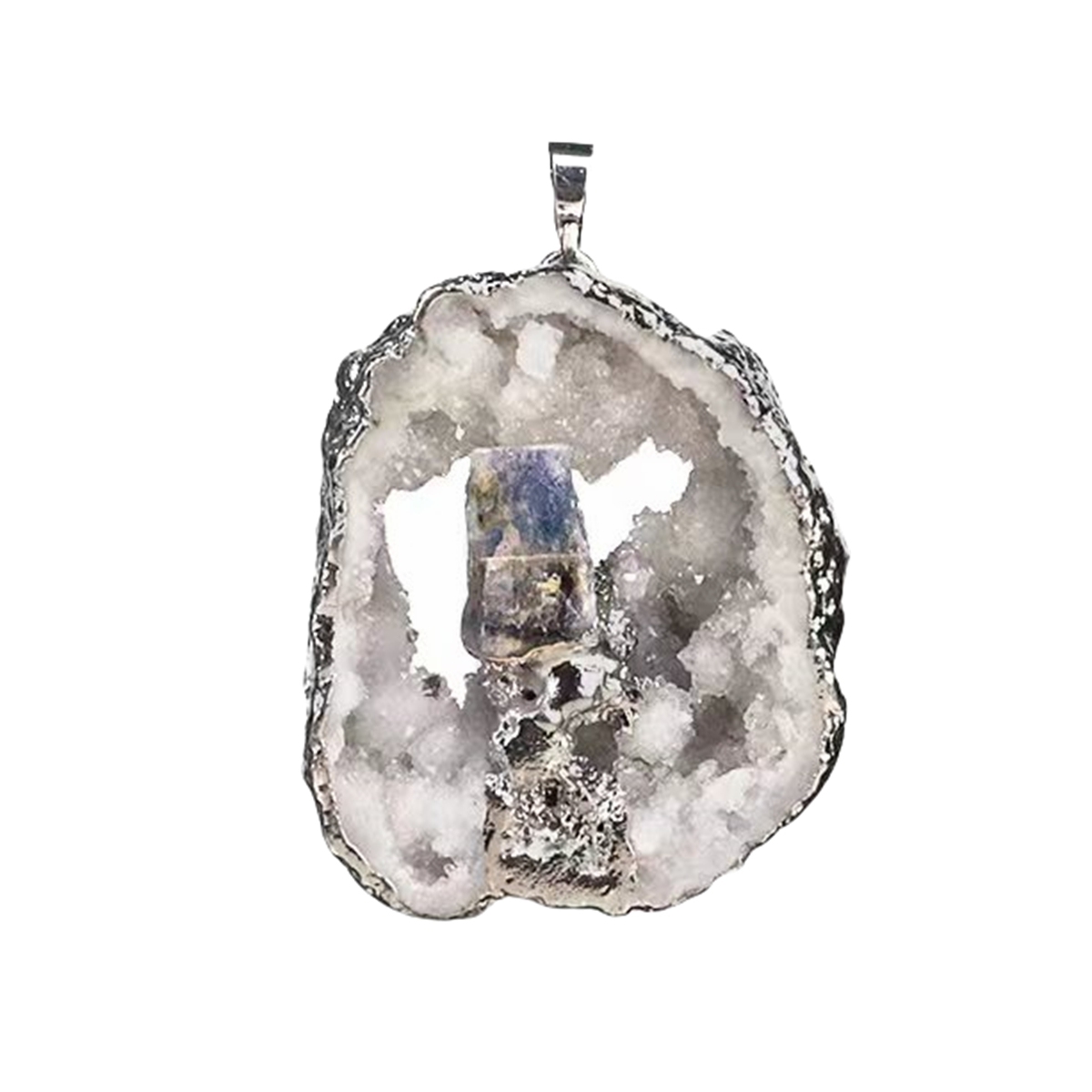 Silver Druzy Crystal Cave Pendant Necklace