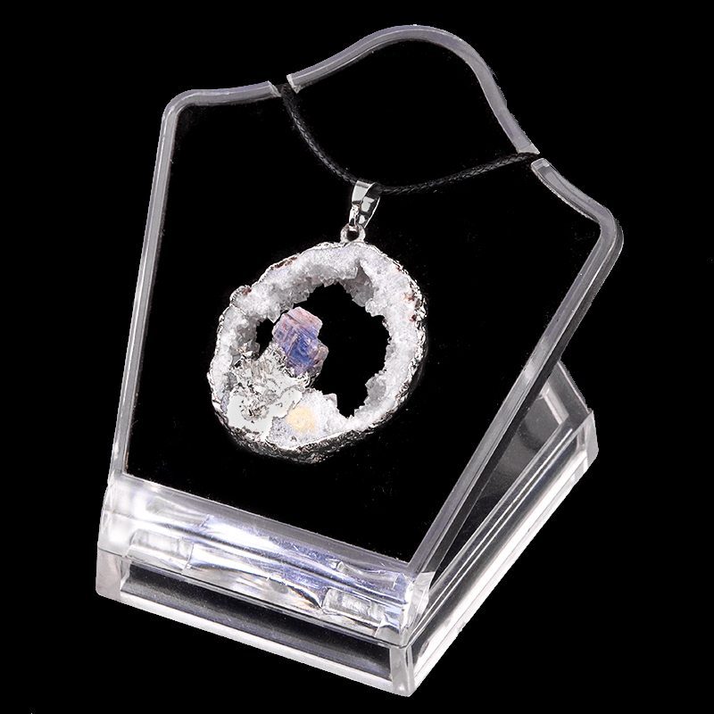 Silver Druzy Crystal Cave Pendant Necklace