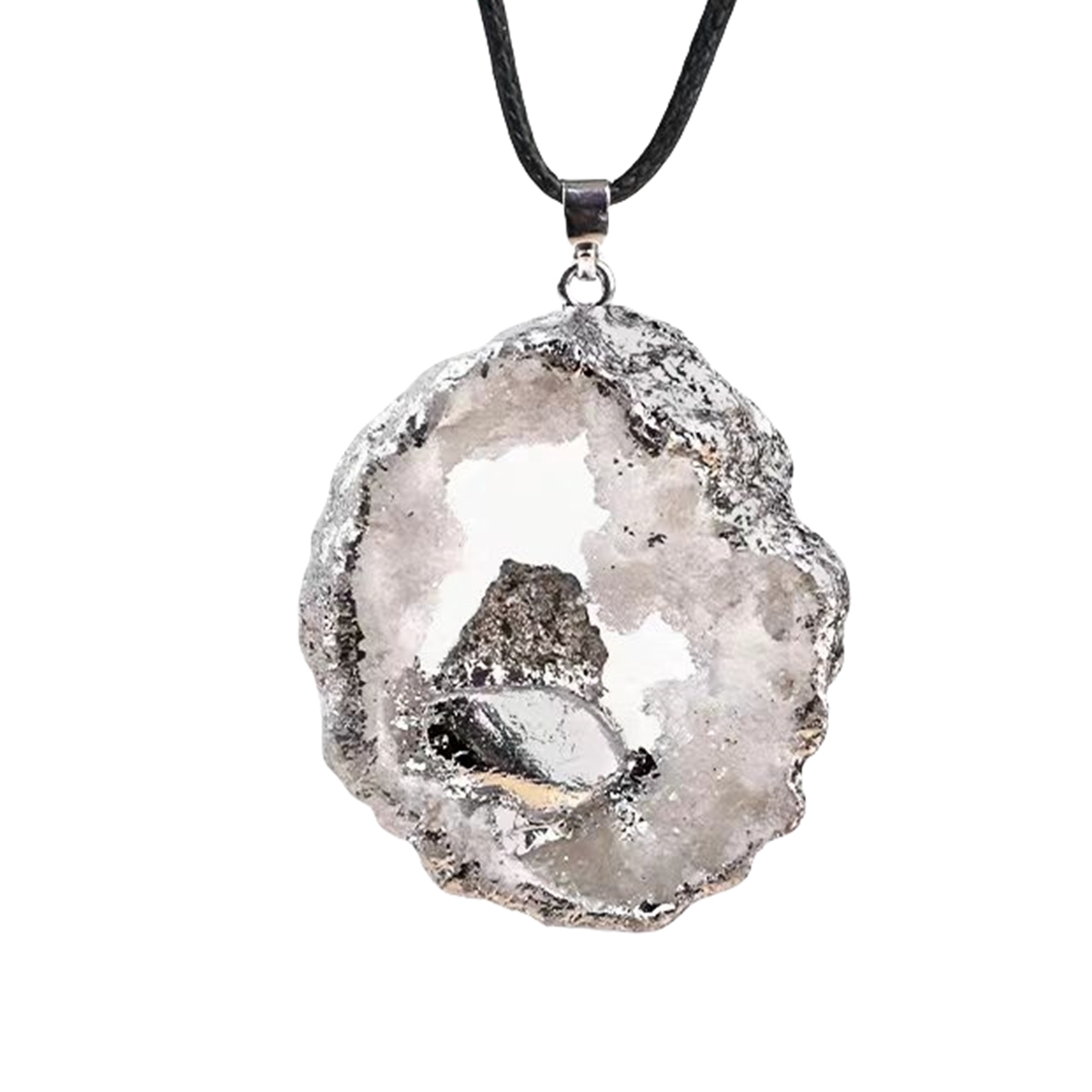 Silver Druzy Crystal Cave Pendant Necklace