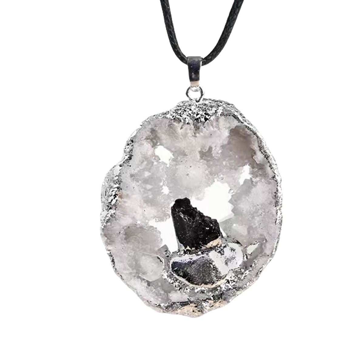 Silver Druzy Crystal Cave Pendant Necklace