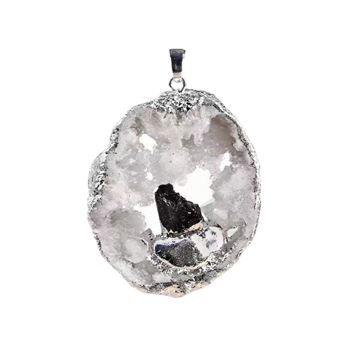 Silver Druzy Crystal Cave Pendant Necklace