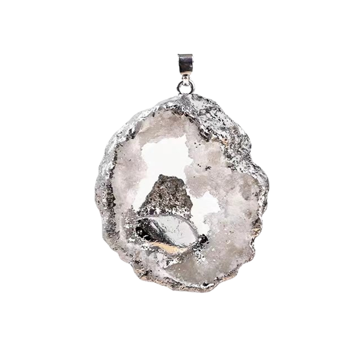 Silver Druzy Crystal Cave Pendant Necklace