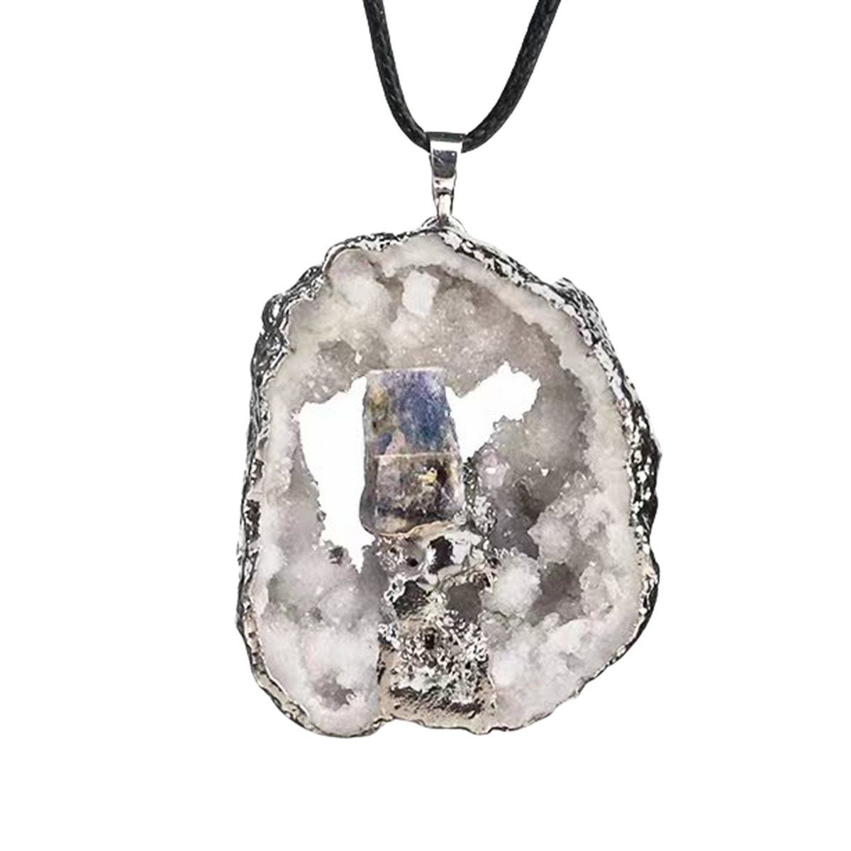 Silver Druzy Crystal Cave Pendant Necklace