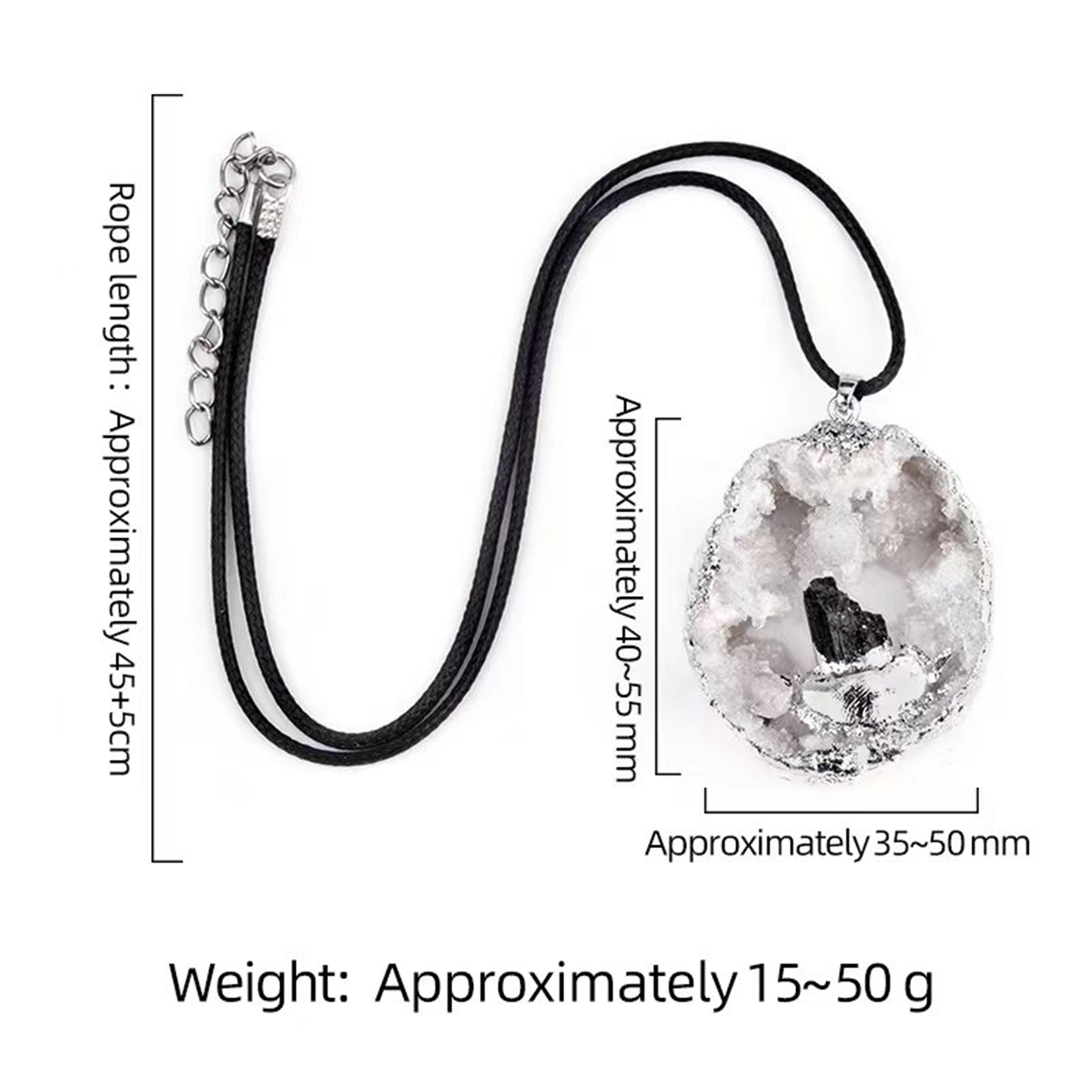 Silver Druzy Crystal Cave Pendant Necklace